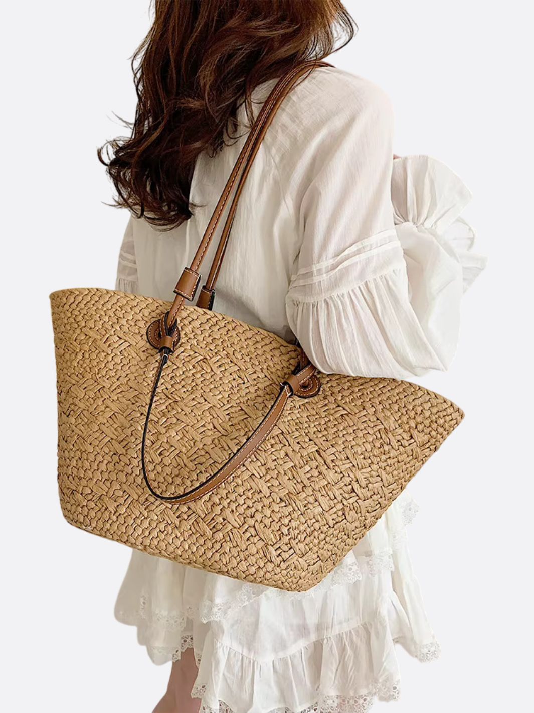 VELUXA | Structured Woven Tote Bag – Faux Leather Shoulder Handles