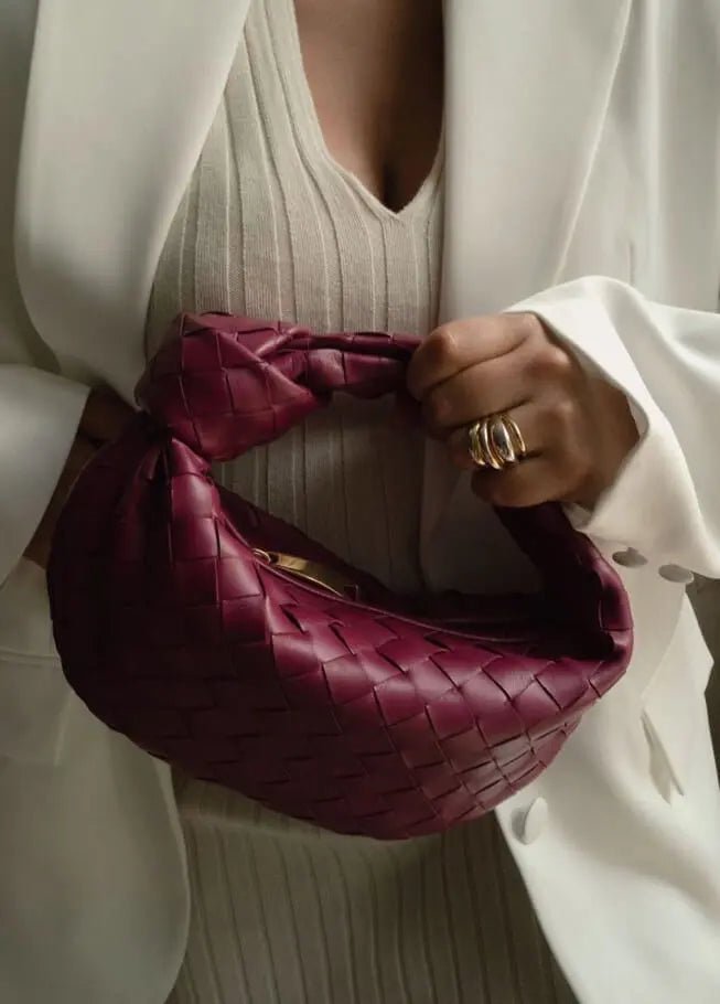 VELUXA | Woven Knot Bag – Faux Leather Handheld Bag