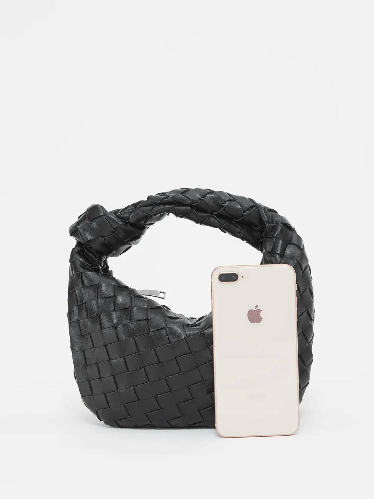 VELUXA | Woven Knot Bag – Faux Leather Handheld Bag