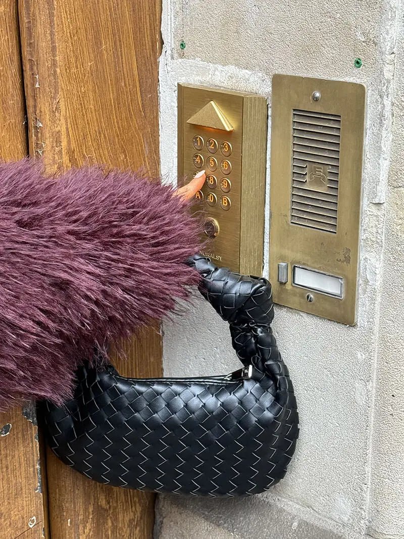 VELUXA | Woven Knot Bag – Faux Leather Handheld Bag