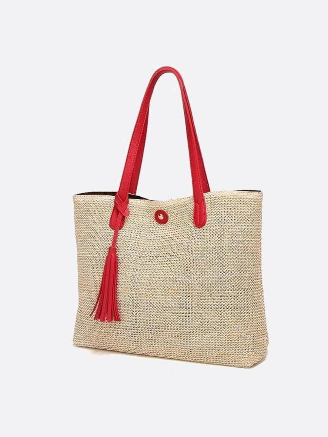 VELUXA | Woven Straw Tote Bag – Rectangular Design with Shoulder Straps & Tassel