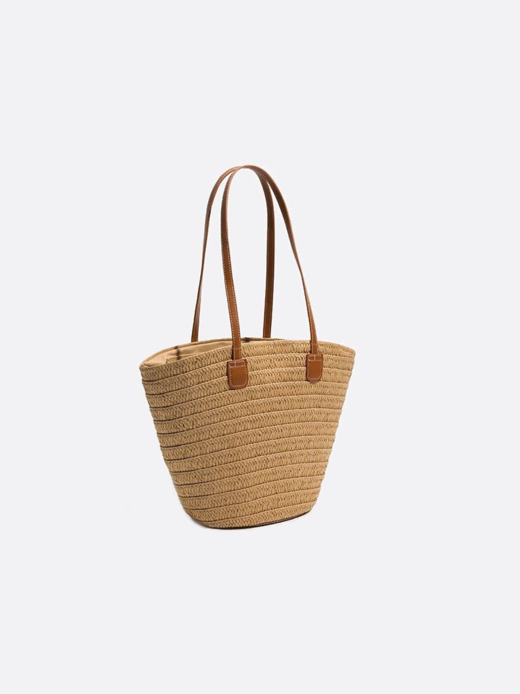 VELUXA | Woven Straw Tote Bag – Structured Trapeze Design with Shoulder Straps