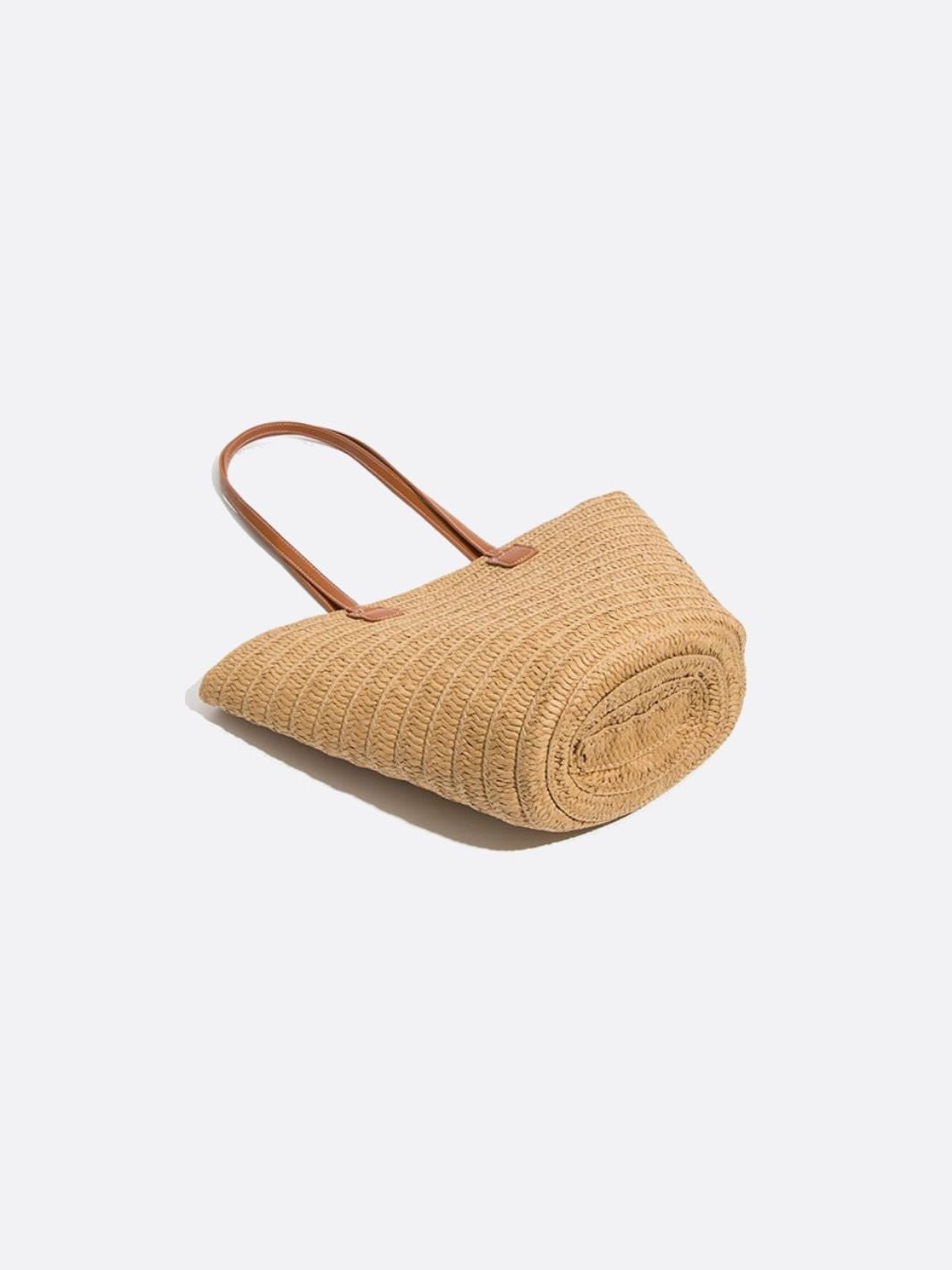 VELUXA | Woven Straw Tote Bag – Structured Trapeze Design with Shoulder Straps