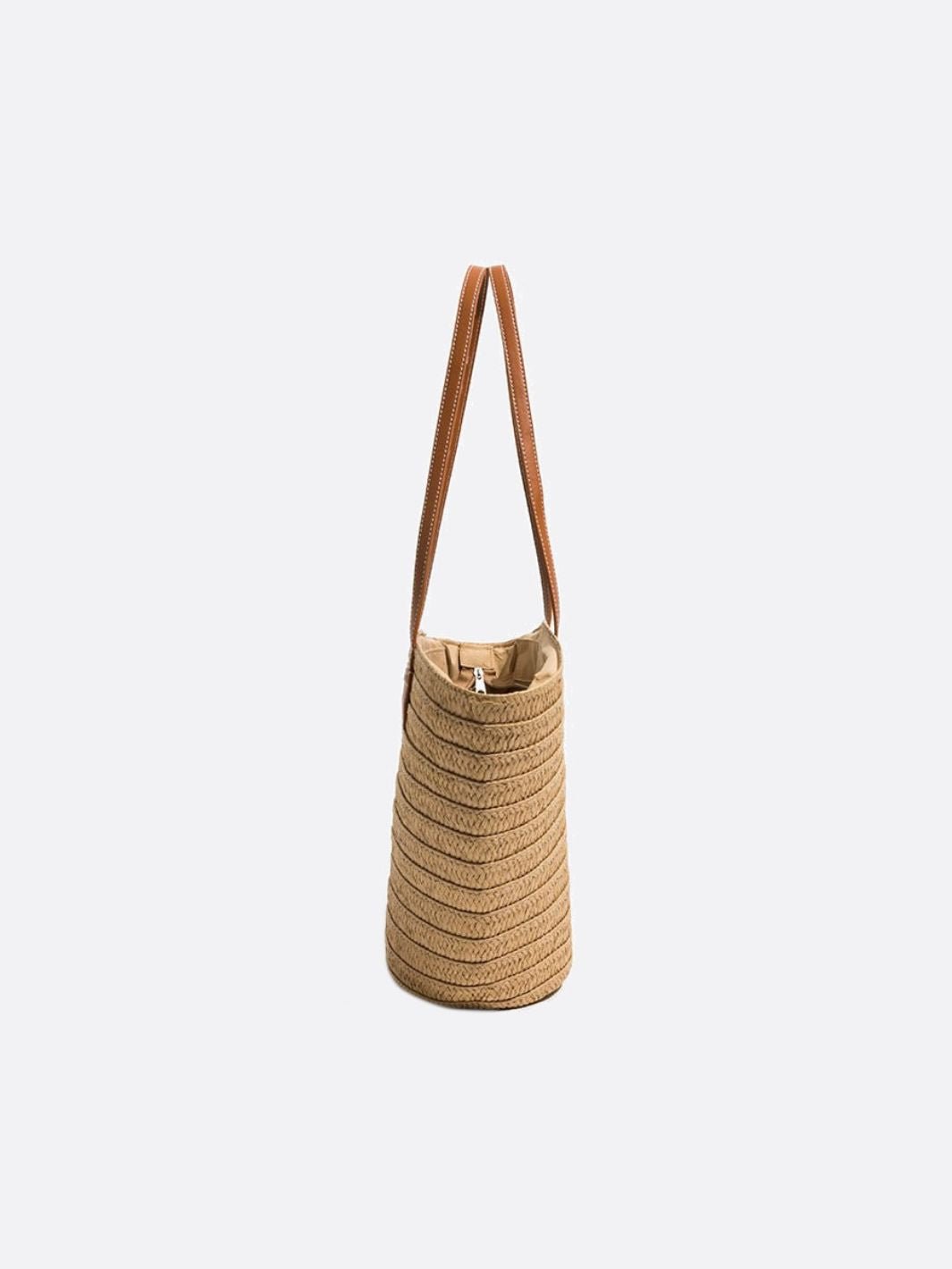 VELUXA | Woven Straw Tote Bag – Structured Trapeze Design with Shoulder Straps
