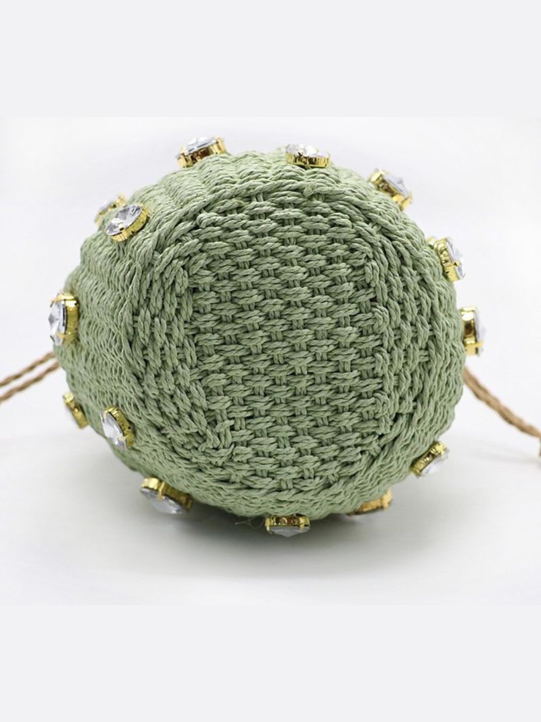 VELUXA | Mini Woven Bucket Bag – Rope Handle with Gem Embellishments