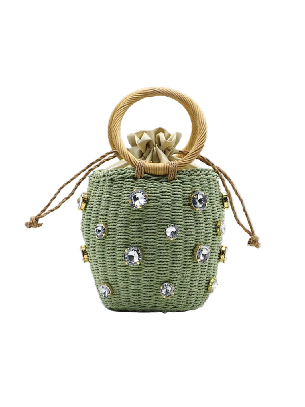 VELUXA | Mini Woven Bucket Bag – Rope Handle with Gem Embellishments