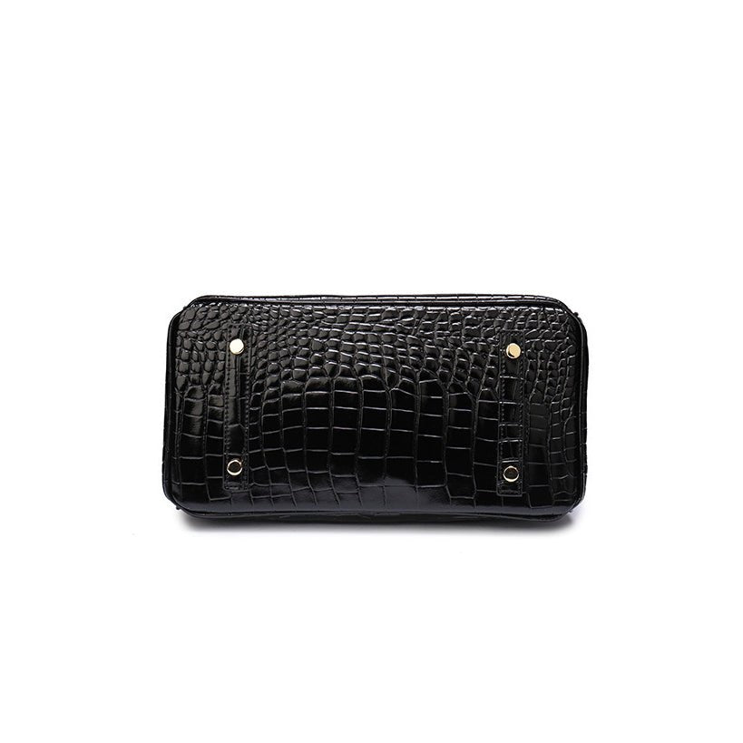 VELUXA | Black Croc-Embossed Tote Bag – Faux Leather