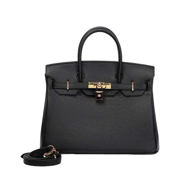 VELUXA | Black Structured Satchel – Faux Leather with Gold-Tone Lock
