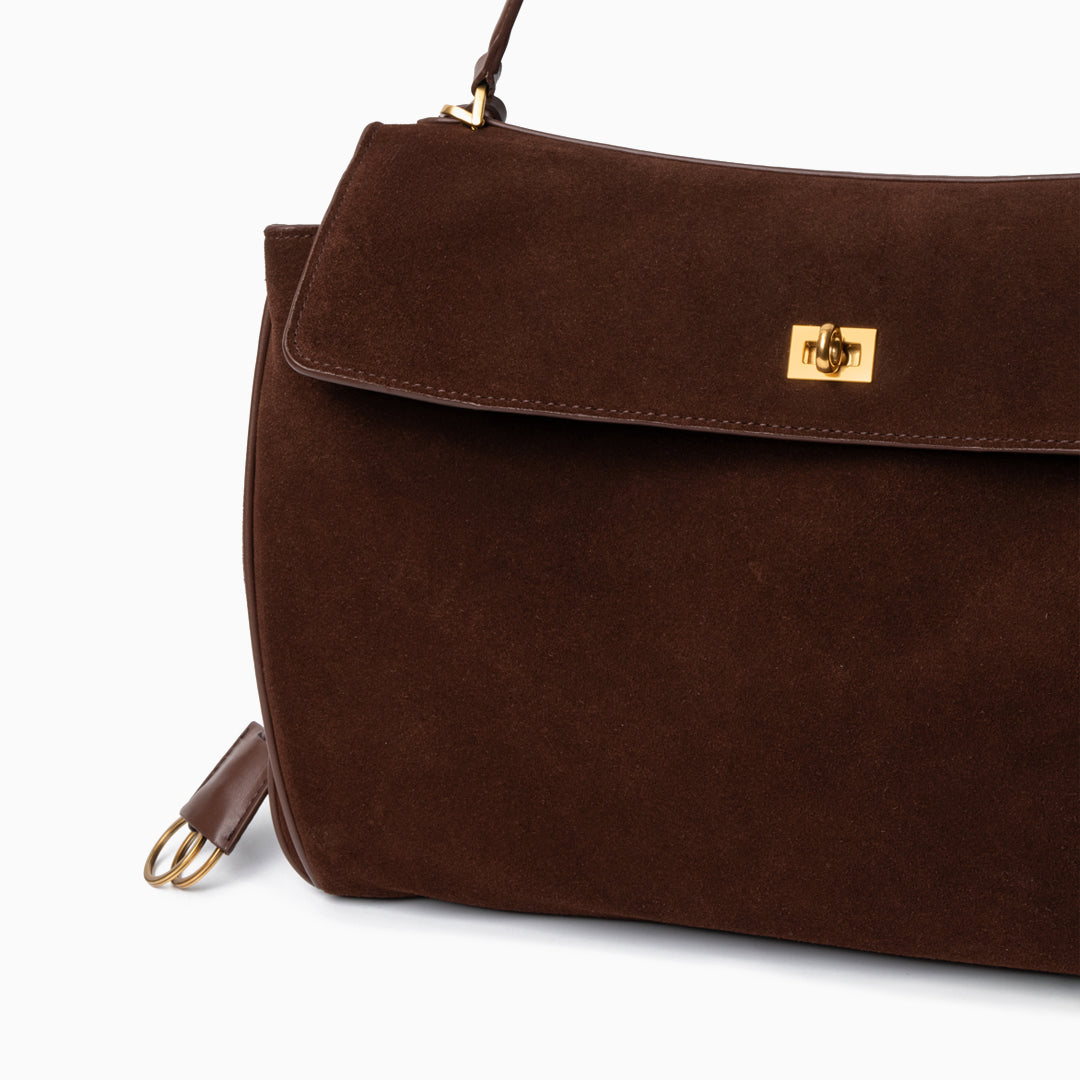 VELUXA | Vegan Suede Flap Handbag – Structured Design with Top Handle