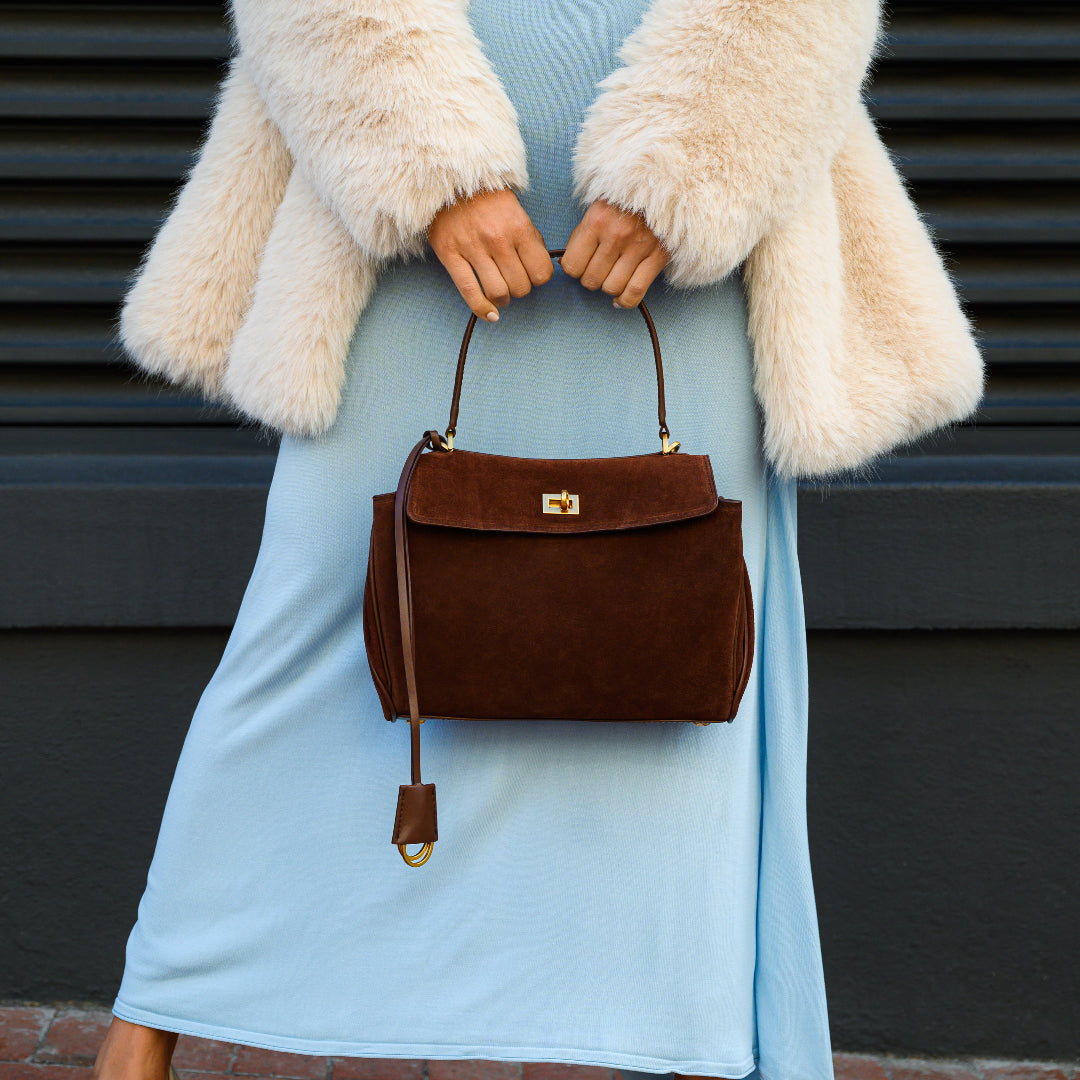 VELUXA | Vegan Suede Flap Handbag – Structured Design with Top Handle