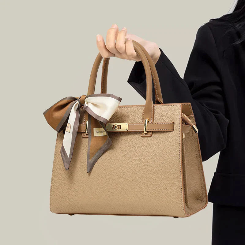 VELUXA | Structured Handbag – Faux Leather with Top Handles & Scarf Detail