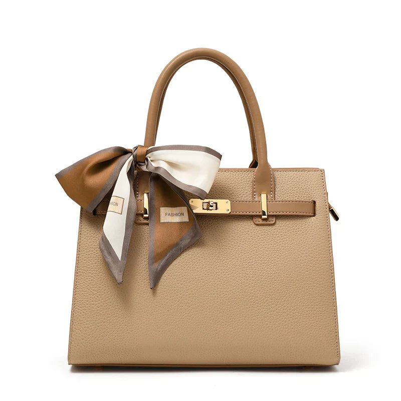 VELUXA | Structured Handbag – Faux Leather with Top Handles & Scarf Detail