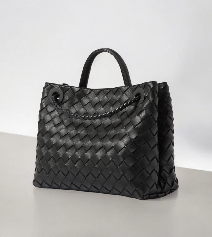 VELUXA | Woven Mini Tote Bag – Structured Faux Leather