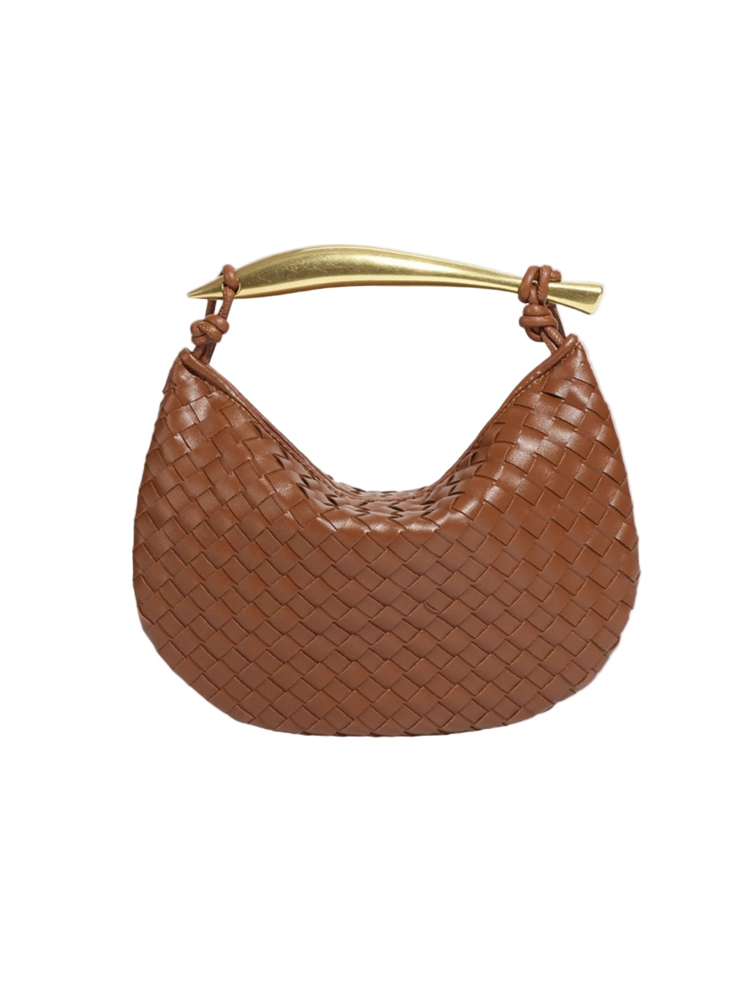 VELUXA | Woven Handbag – Faux Leather with Sculptural Gold-Tone Handle