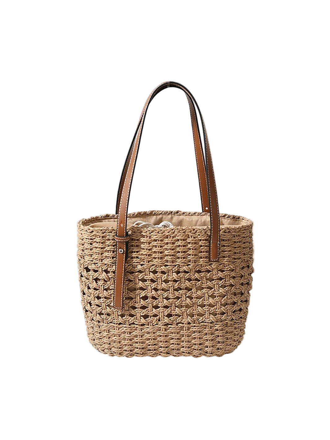 VELUXA | Woven Rope Straw Tote Bag – Open-Weave Design with Drawstring Lining