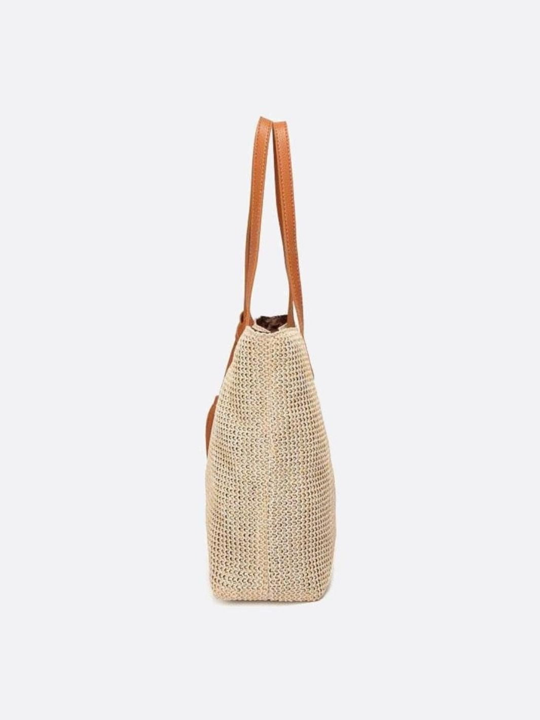 VELUXA | Woven Straw Tote Bag – Rectangular Design with Shoulder Straps & Tassel