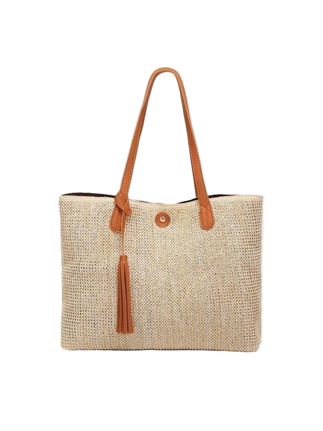 VELUXA | Woven Straw Tote Bag – Rectangular Design with Shoulder Straps & Tassel