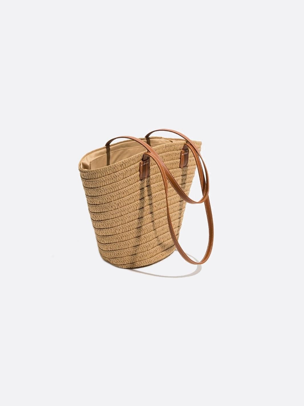 VELUXA | Woven Straw Tote Bag – Structured Trapeze Design with Shoulder Straps