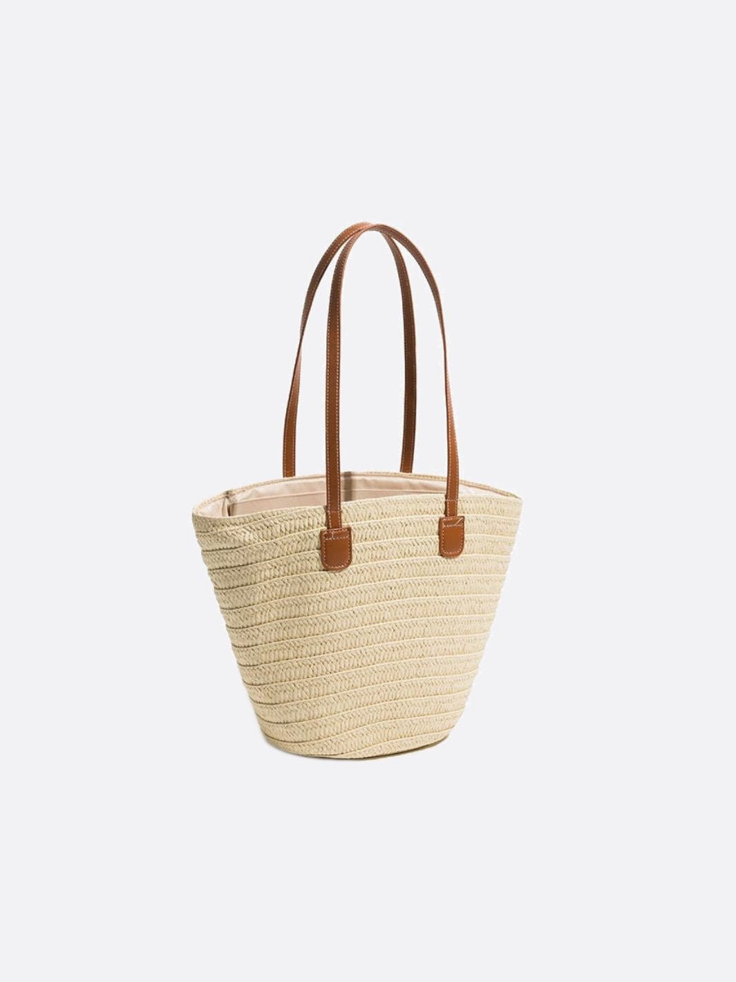 VELUXA | Woven Straw Tote Bag – Structured Trapeze Design with Shoulder Straps