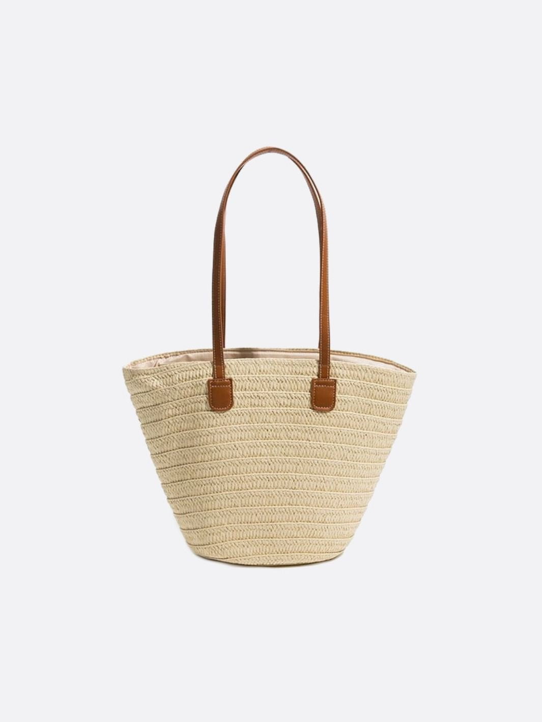 VELUXA | Woven Straw Tote Bag – Structured Trapeze Design with Shoulder Straps