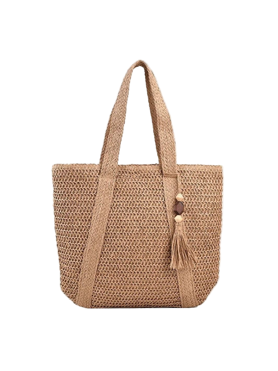 VELUXA | Woven Tote Bag – Wide Handles with Tassel Detail