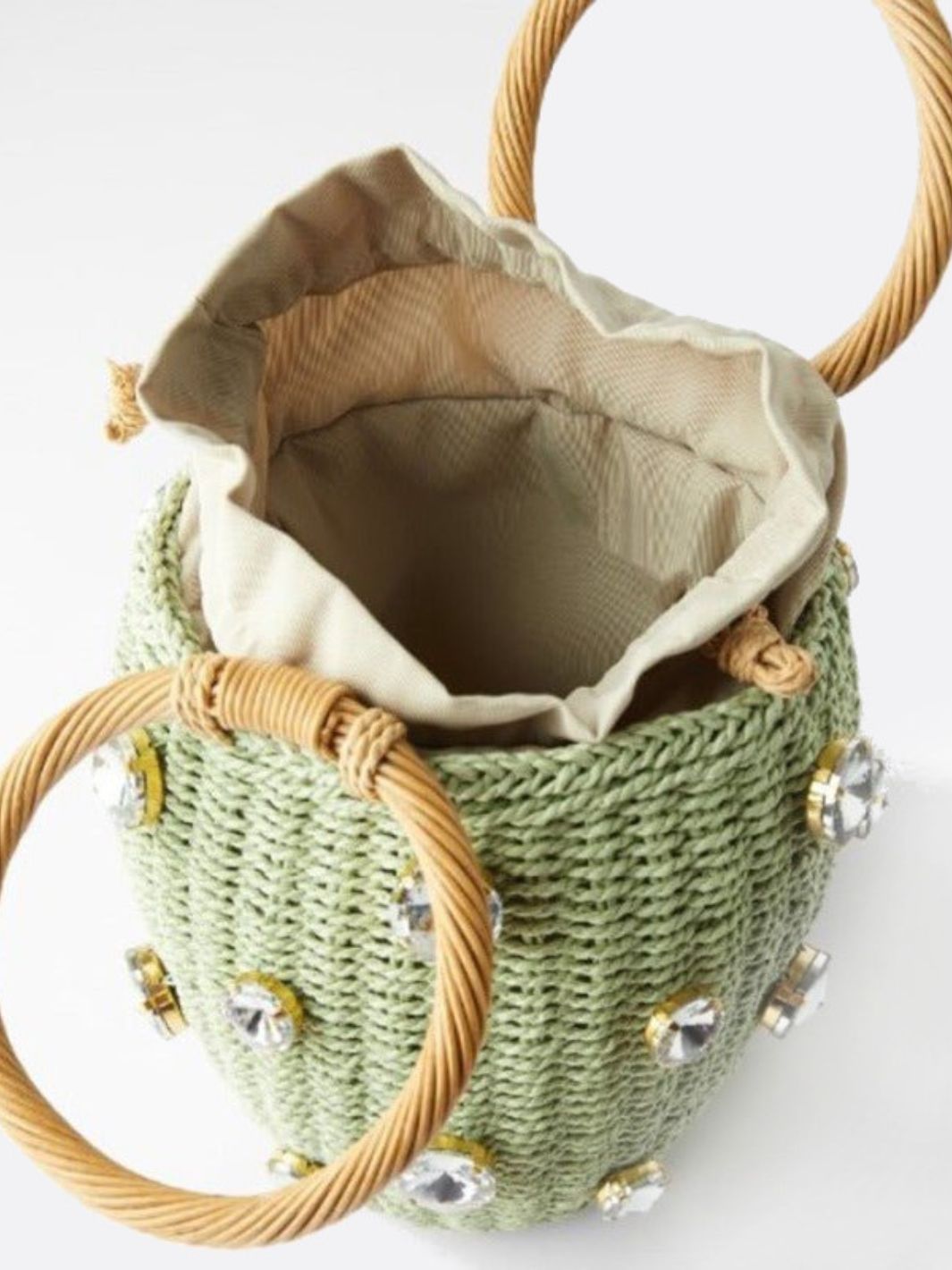 VELUXA | Mini Woven Bucket Bag – Rope Handle with Gem Embellishments