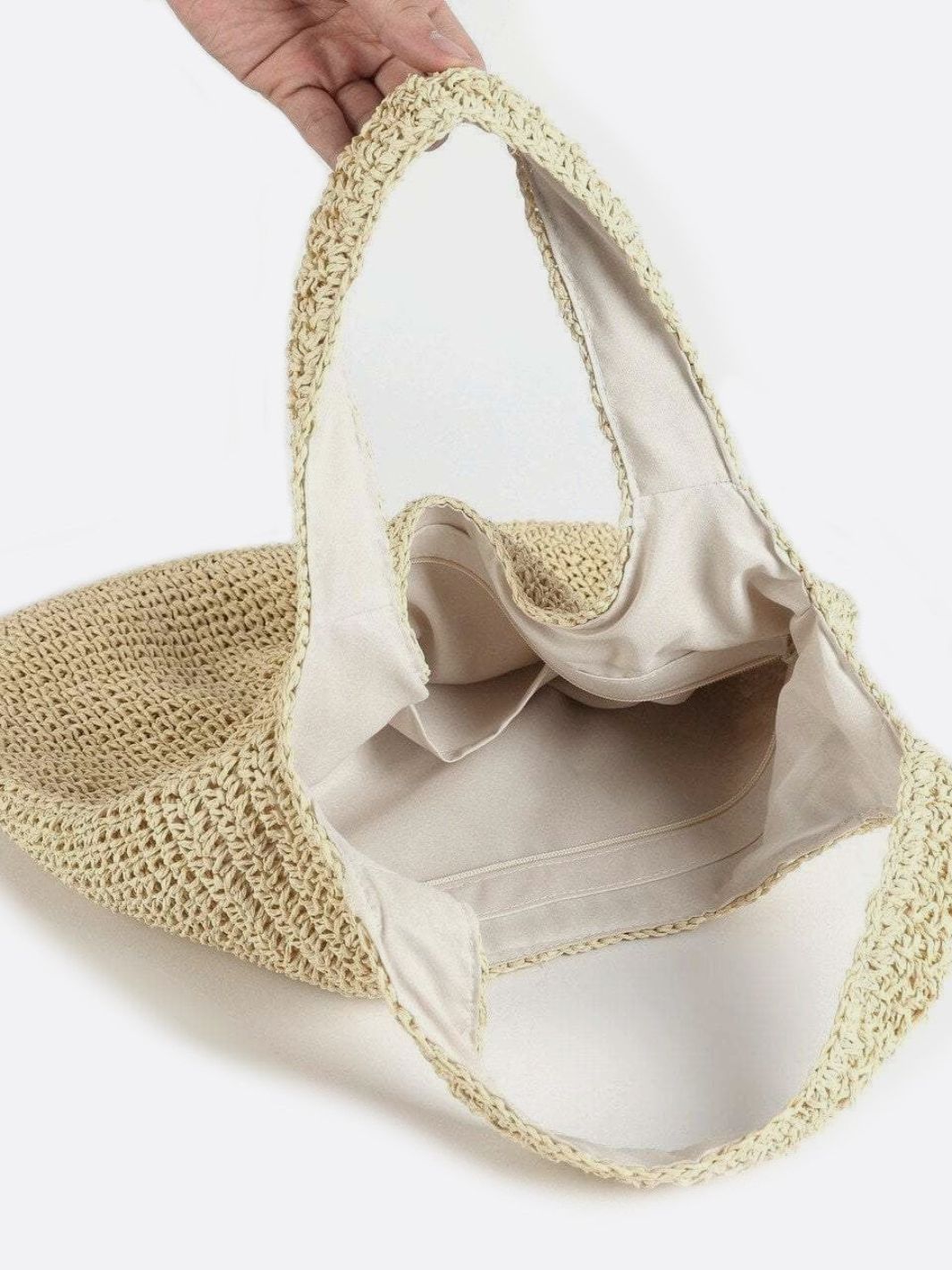 VELUXA | Soft Woven Straw Tote Bag – Shoulder Design with Zip Closure