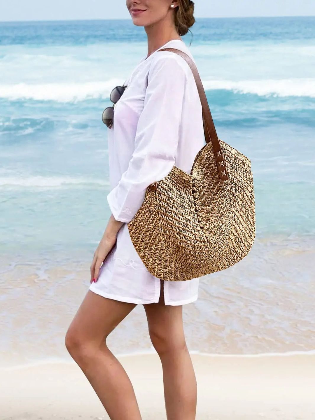VELUXA | Oversized Woven Straw Tote Bag – Soft Shoulder Carry