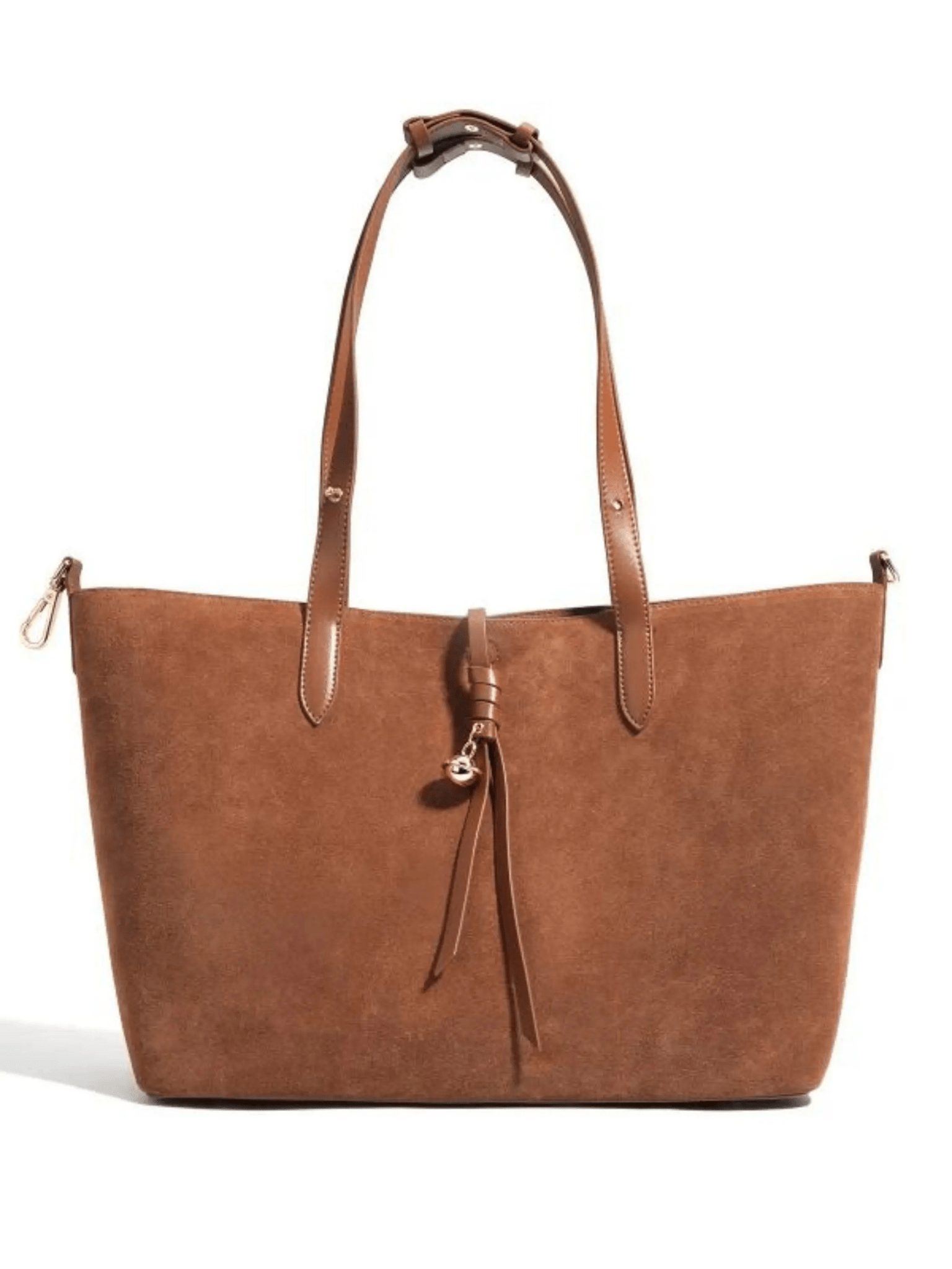 VELUXA | Vegan Suede Tote Bag – Top Handles with Tassel Detail & Zip Pocket