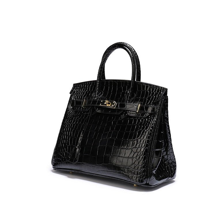 VELUXA | Black Croc-Embossed Tote Bag – Faux Leather