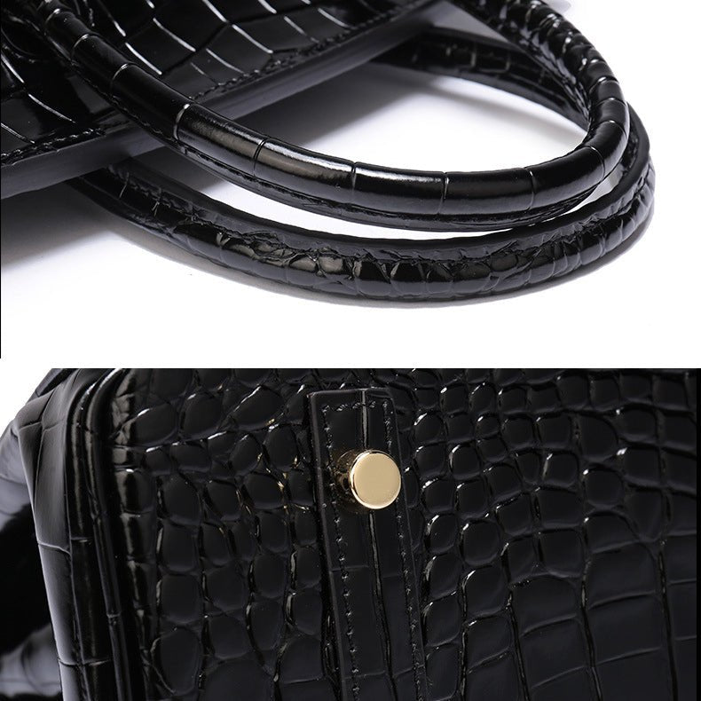 VELUXA | Black Croc-Embossed Tote Bag – Faux Leather