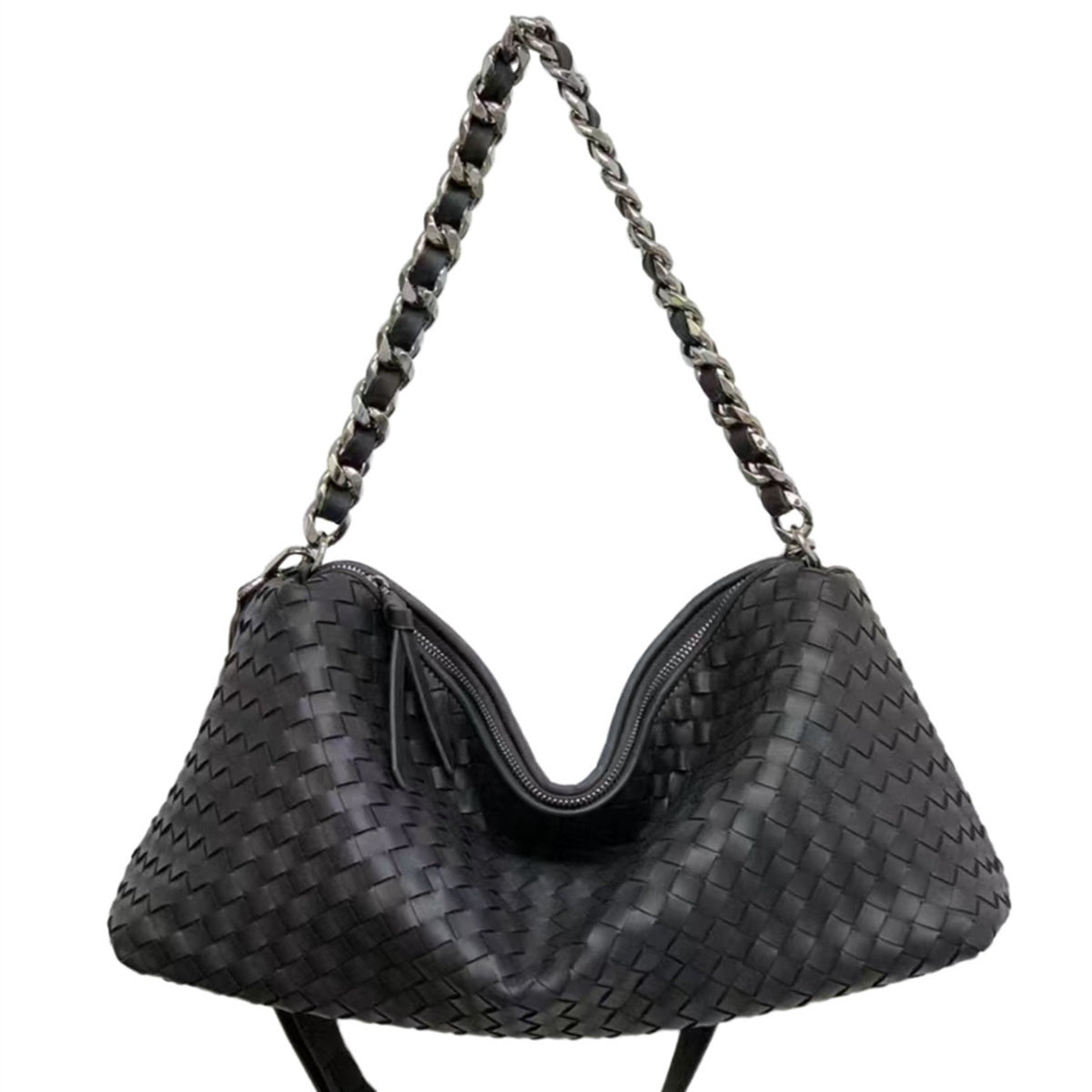 VELUXA | Woven Hobo Bag – Faux Leather with Chain Strap & Zip Closure